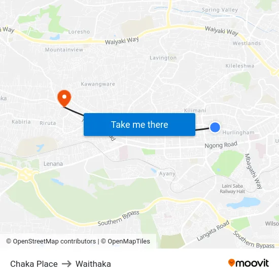 Chaka Place to Waithaka map