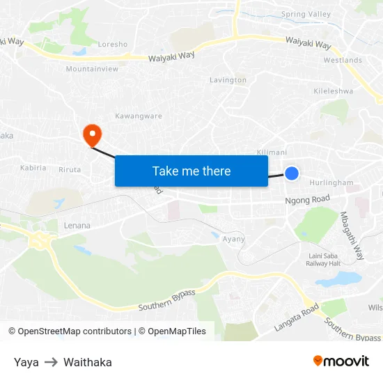 Yaya to Waithaka map