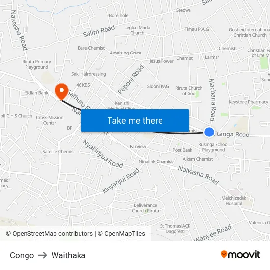 Congo to Waithaka map