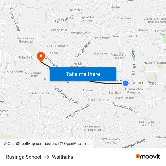 Rusinga School to Waithaka map