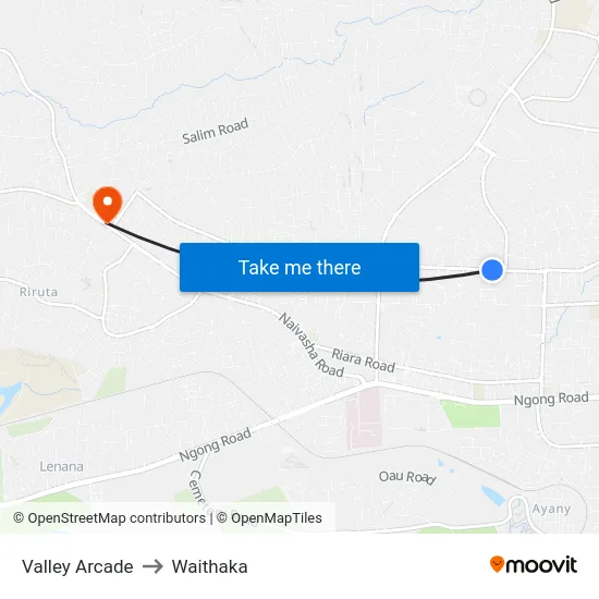 Valley Arcade to Waithaka map