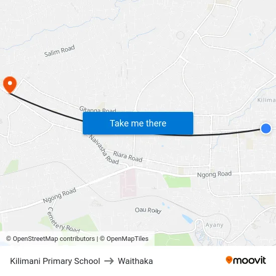 Kilimani Primary School to Waithaka map