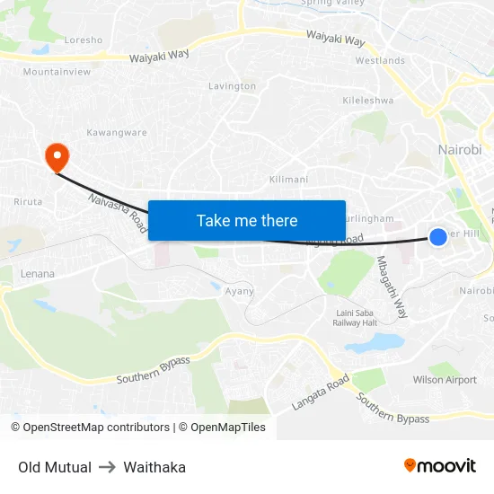 Old Mutual to Waithaka map