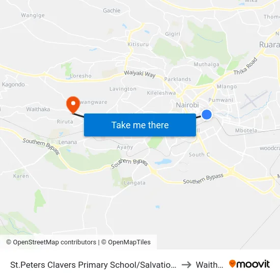 St.Peters Clavers Primary School/Salvation Army/Otc to Waithaka map