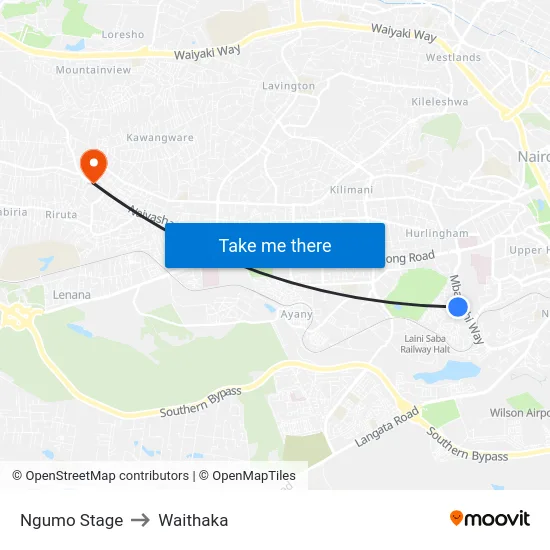 Ngumo Stage to Waithaka map