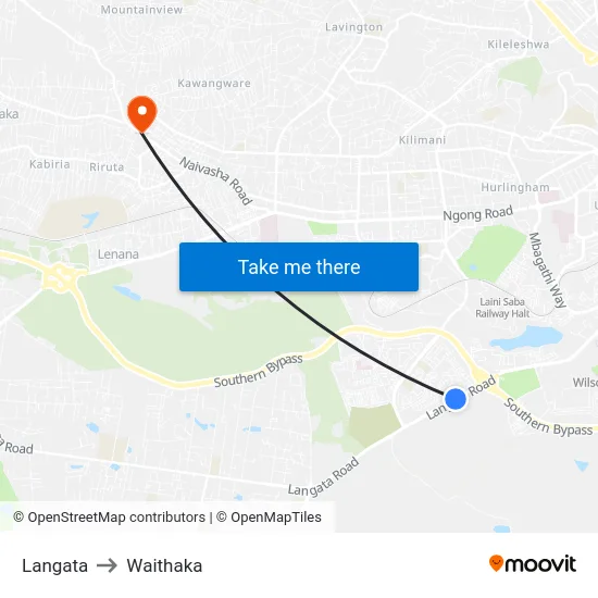 Langata to Waithaka map