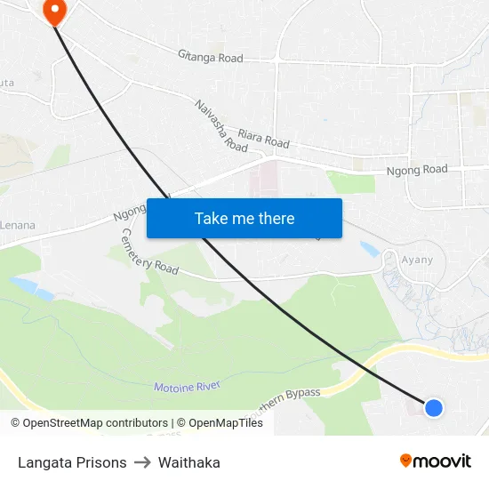 Langata Prisons to Waithaka map