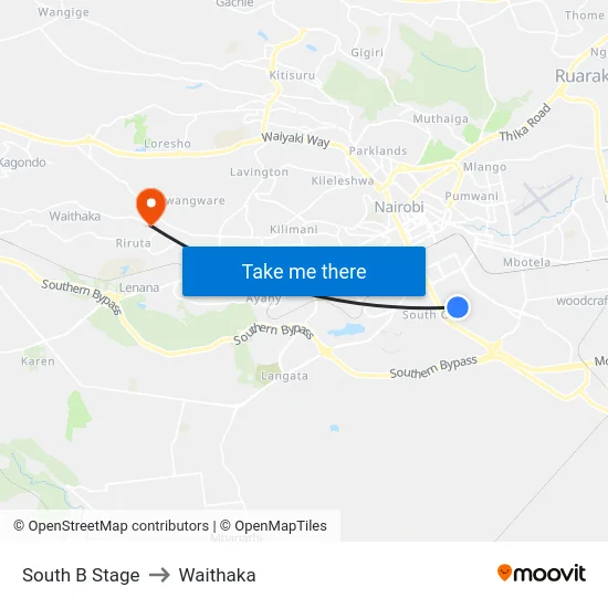 South B Stage to Waithaka map