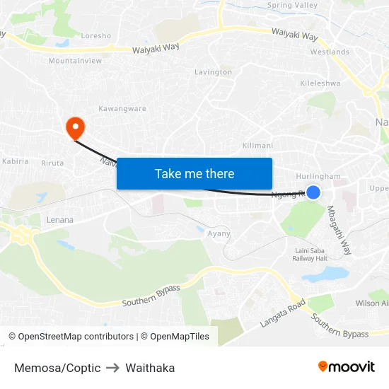 Memosa/Coptic to Waithaka map