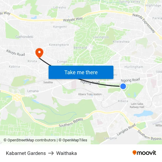 Kabarnet Gardens to Waithaka map