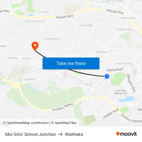 Moi Girls' School Junction to Waithaka map