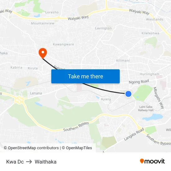 Kwa Dc to Waithaka map