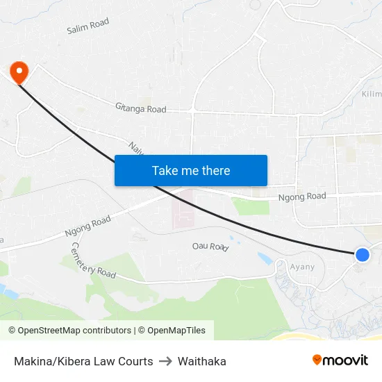 Makina/Kibera Law Courts to Waithaka map