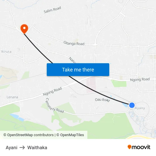 Ayani to Waithaka map