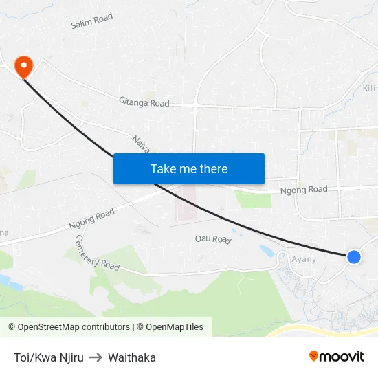 Toi/Kwa Njiru to Waithaka map