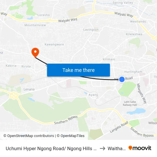 Uchumi Hyper Ngong Road/ Ngong Hills Hotel to Waithaka map