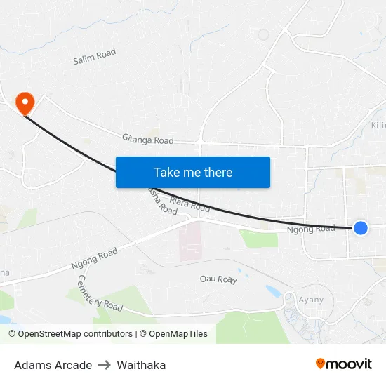 Adams Arcade to Waithaka map
