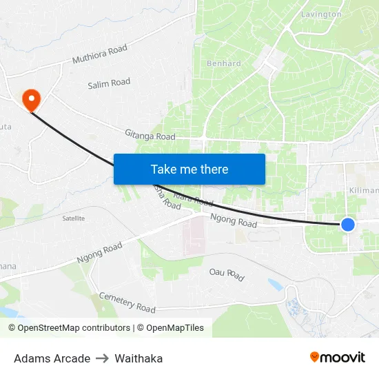 Adams Arcade to Waithaka map