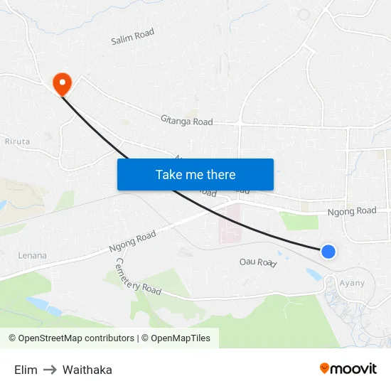 Elim to Waithaka map