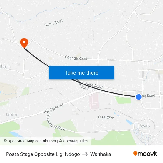 Posta Stage Opposite Ligi Ndogo to Waithaka map