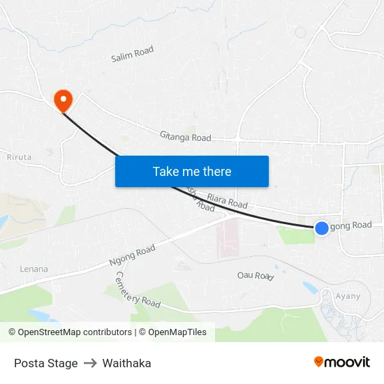 Posta Stage to Waithaka map