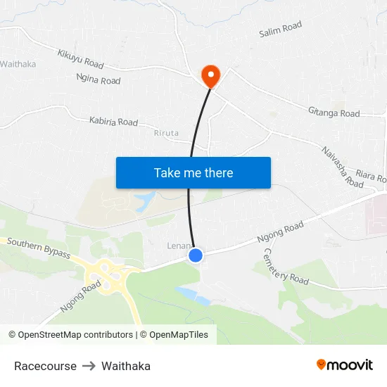 Racecourse to Waithaka map