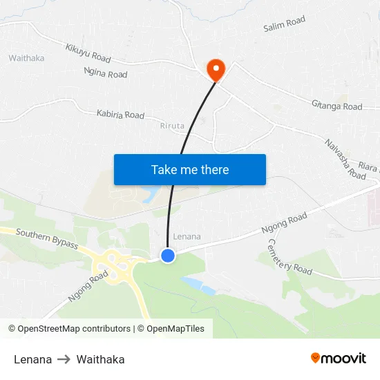 Lenana to Waithaka map