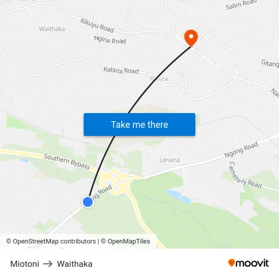 Miotoni to Waithaka map
