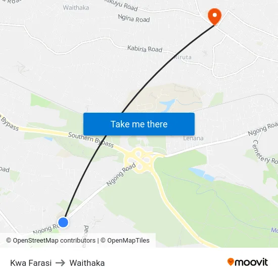 Kwa Farasi to Waithaka map
