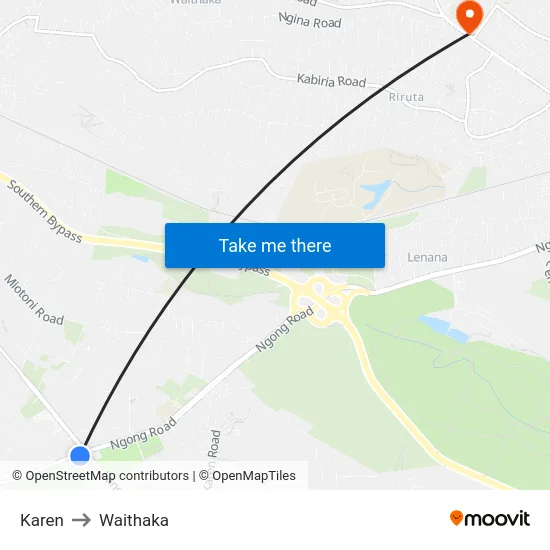 Karen to Waithaka map