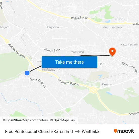 Free Pentecostal Church/Karen End to Waithaka map