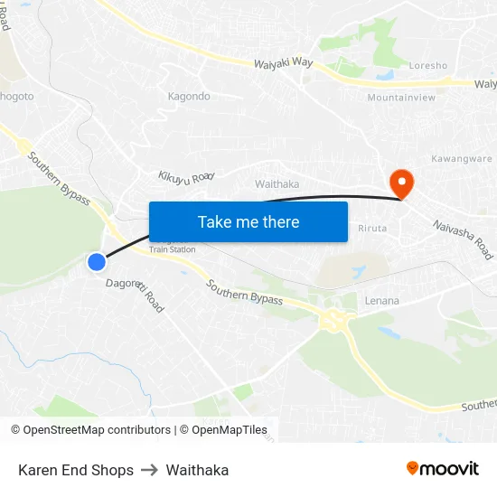 Karen End Shops to Waithaka map