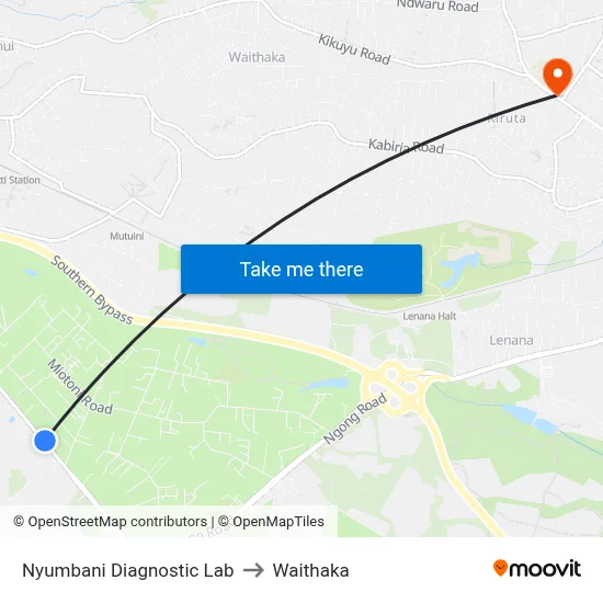 Nyumbani Diagnostic Lab to Waithaka map
