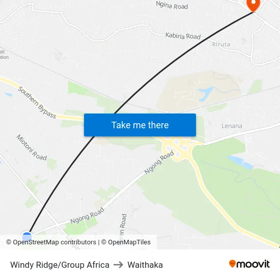Windy Ridge/Group Africa to Waithaka map