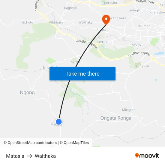 Matasia to Waithaka map