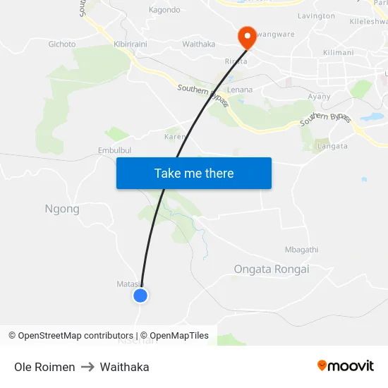 Ole Roimen to Waithaka map