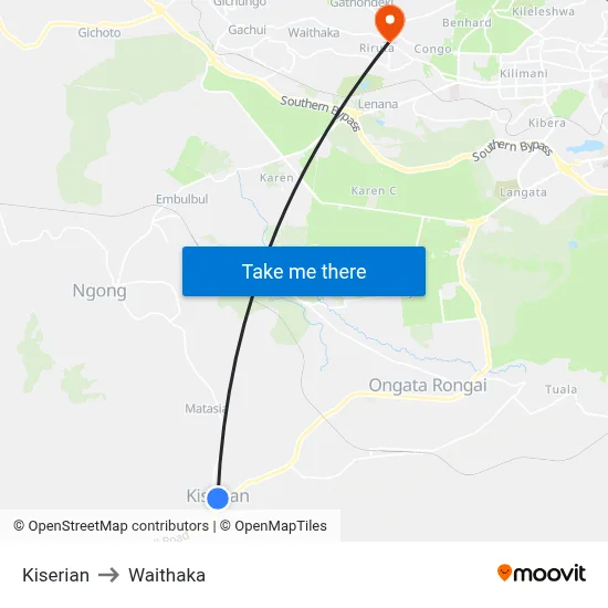 Kiserian to Waithaka map