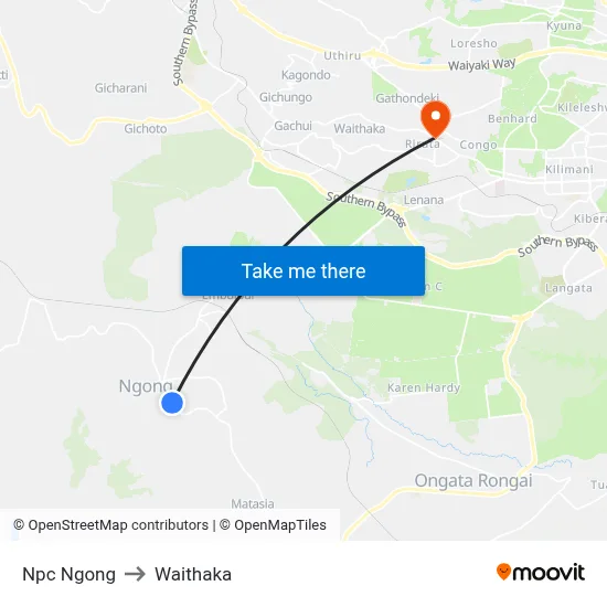 Npc Ngong to Waithaka map