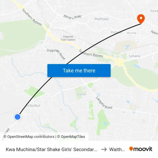 Kwa Muchina/Star Shake Girls' Secondary School to Waithaka map