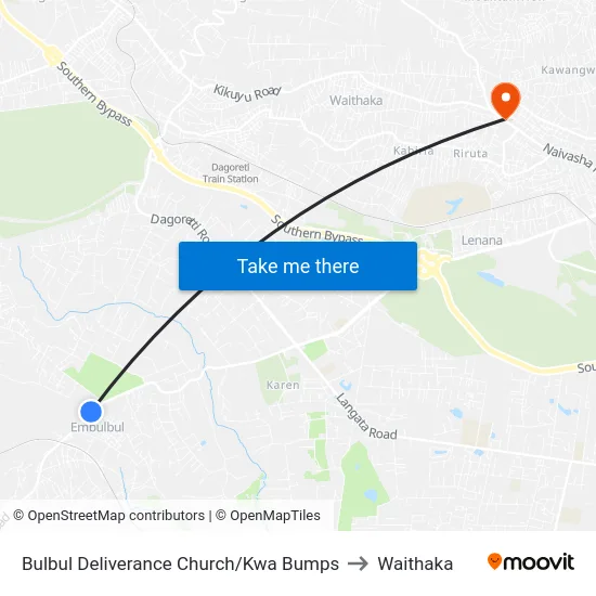 Bulbul Deliverance Church/Kwa Bumps to Waithaka map