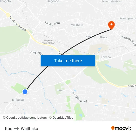 Kbc to Waithaka map