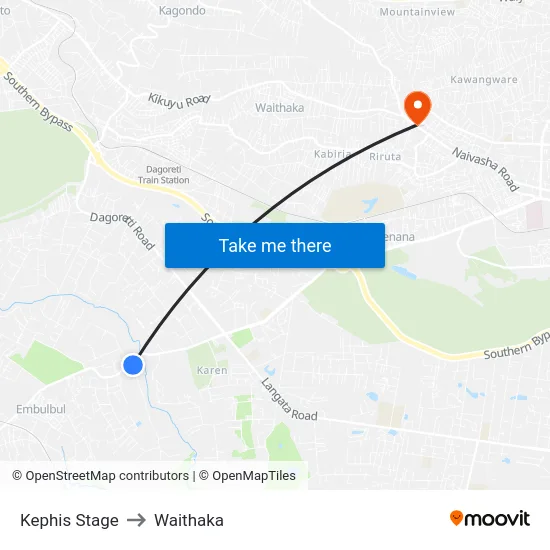 Kephis Stage to Waithaka map