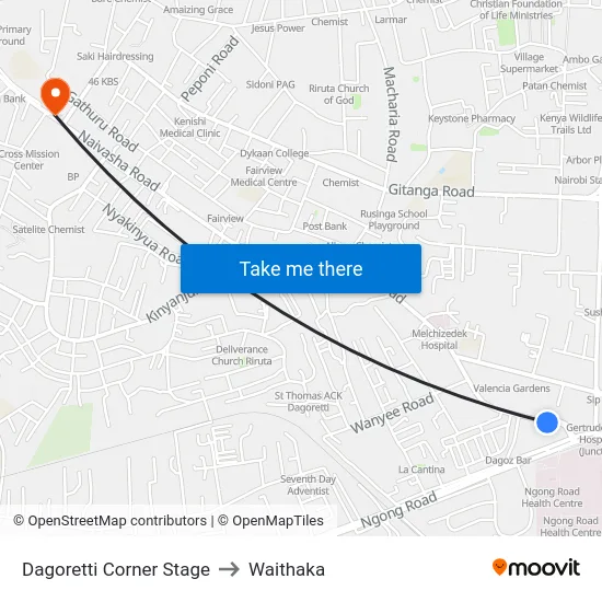 Dagoretti Corner Stage to Waithaka map