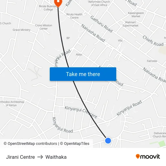 Jirani Centre to Waithaka map