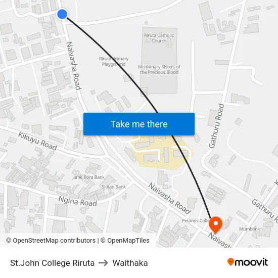 St.John College Riruta to Waithaka map