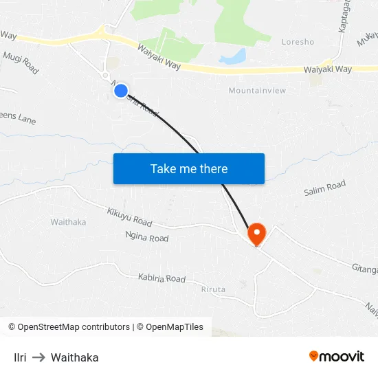 Ilri to Waithaka map