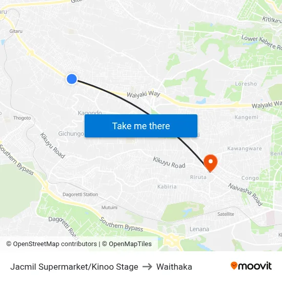 Jacmil Supermarket/Kinoo Stage to Waithaka map