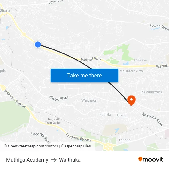 Muthiga Academy to Waithaka map