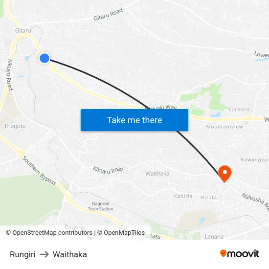 Rungiri to Waithaka map