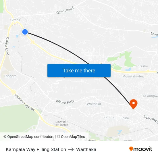 Kampala Way Filling Station to Waithaka map